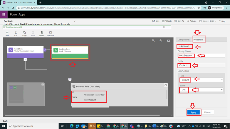 Business Rules with Actions Lock,Unlock and Show Error Message